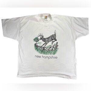 Vintage New Hampshire Deer T Shirt Men's XL White 90s Nature Indie Gorpcore
